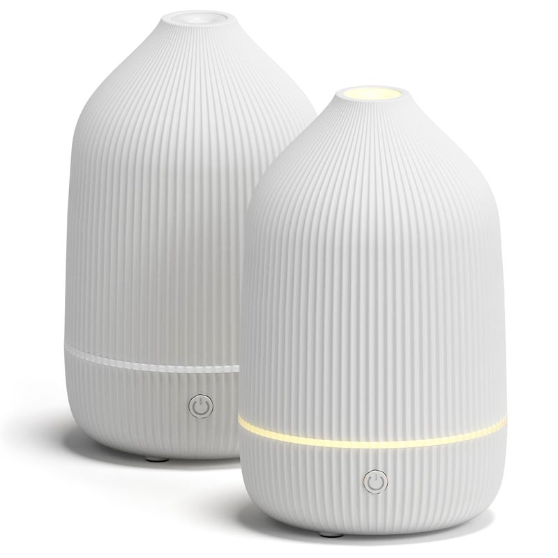 SALUBRITO Essential Oil Diffuser (2 Pack), 100ml Ultrasonic Aroma Diffuser for Essential Oil with Auto Shut-Off, 7 Colour LED Lights, Cool Mist Humidifier for Home, Office, Bedroom, White